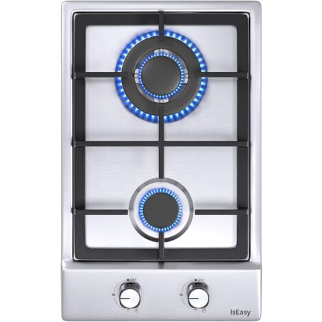 Iseasy – Plaque de cuisson gaz 2 feux – Encastrable en acier inoxydable – Brûleurs 3.3 kW et 1 kW – Allumage par impulsion – Sécurité thermocouple
