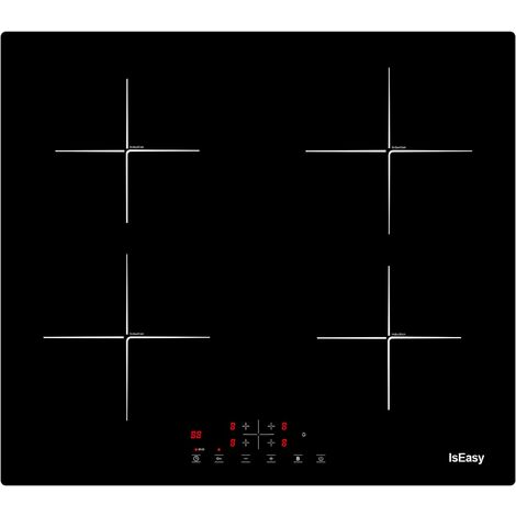 Iseasy – Plaque induction 4 foyers 7600W – Minuterie, 4 boosters, fonction muet – Encastrable, surface en verre facile à nettoyer