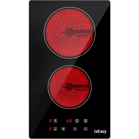 Iseasy – Plaque vitrocéramique 2 feux 3000W – Encastrable 51cm x 29,5cm – 9 niveaux de chaleur – Minuterie 99 minutes