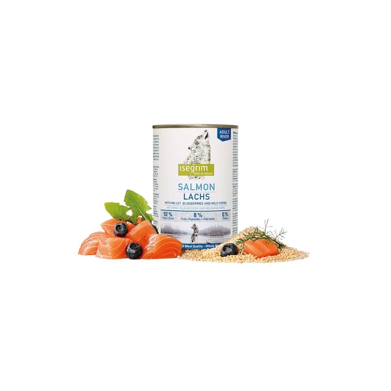 

Lata Perro Salmón Mijo Moras 400g - Isegrim