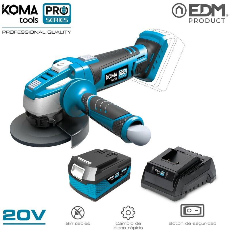 08760 kit amoladora 20V pro series con 1 bateria 4.0 Ah y cargador 08772 edm - Koma Tools