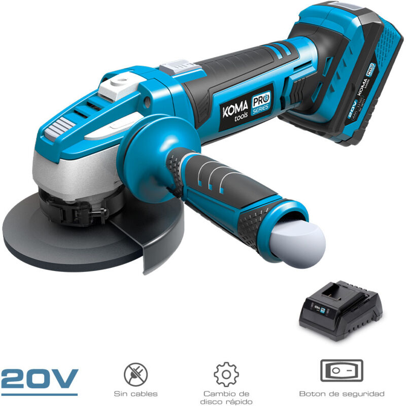 Koma Tools - Kit amoladora 20 v con 1 bateria 4.0ah y cargador 08772. 28,9 x 27 cm. pro series battery