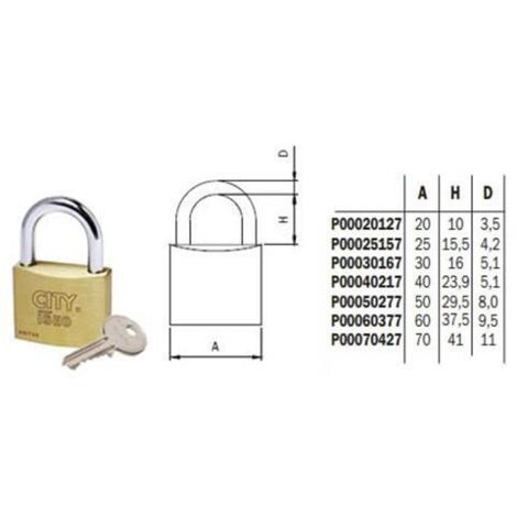 ISEO P700 LUCCHETTO CITY ARCO 20MM OTTONE