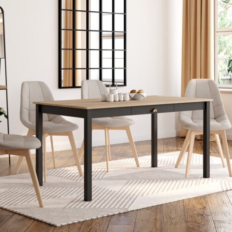 ISIS mesa de comedor rectangular para 8 personas con cajón de madera y negro 150 cm