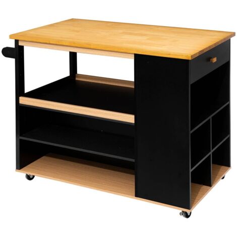 Isla de cocina con ruedas, madera, negra  - 5five