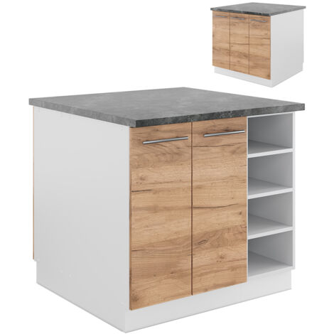 Isla de cocina Fame-Line, Oro potencia roble/blanco, 90 cm sin encimera, Vicco