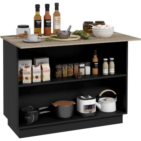 Isla de cocina mueble auxiliar de cocina con 2 estantes abiertos 2 puertas y estantes ajustables estilo moderno carga 100 kg 105x60x82 cm