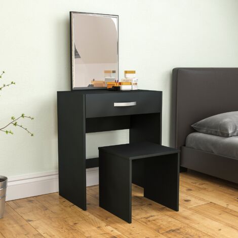 Isla Dressing Table & Mirror Set 1 Drawer Stool Vanity Table, Black