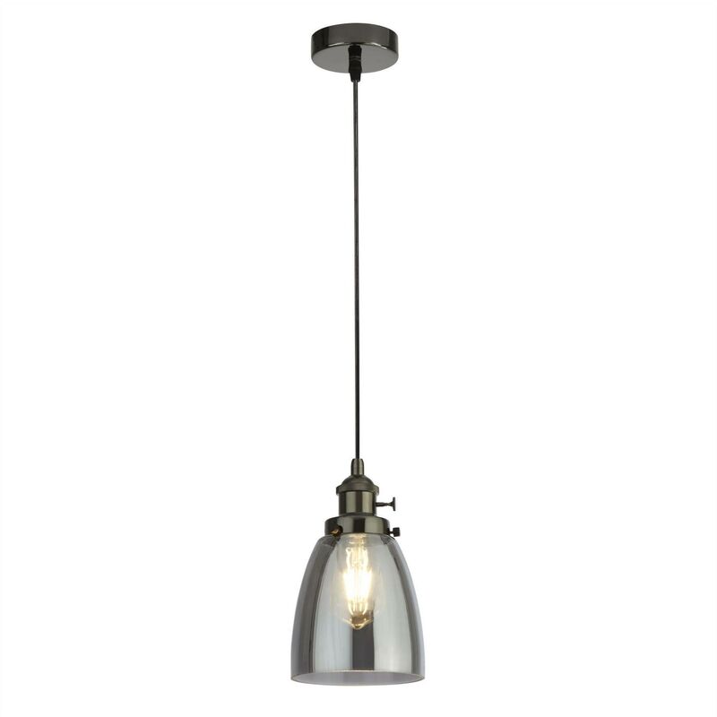 1 Light Pendant Black Chrome, Smoked Glass, E27 - Searchlight