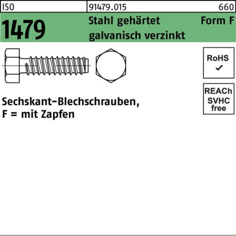 ISO 1479 Form F Sechskant-Blechschraube VG 4,8x19 Stahl galvanisch verzinkt m. Zapfen 1000 Stk