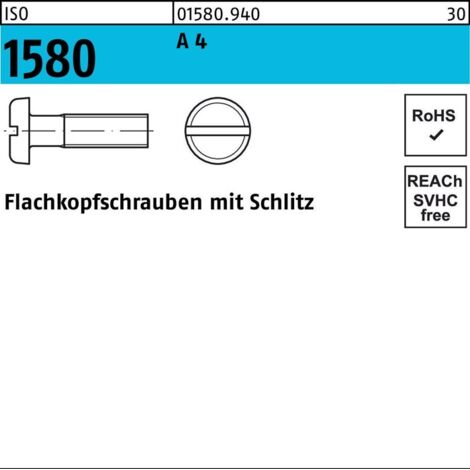 ISO 1580 Flachkopfschraube M4x10 Edelstahl A4 blank Schlitz 200 Stk