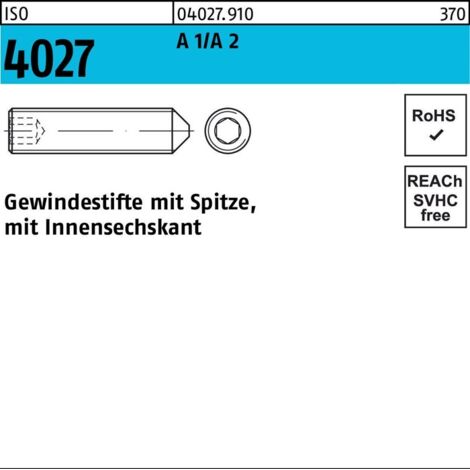 ISO 4027 Gewindestifte mit Spitze & Innensechskant A 1/A 2 M 3 x 5 rostfreiei A 1/A 2 S 500 Stk