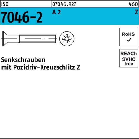 ISO 7046 Form CZ Senkkopfschraube M5x45 Edelstahl A2 blank PZ 200 Stk