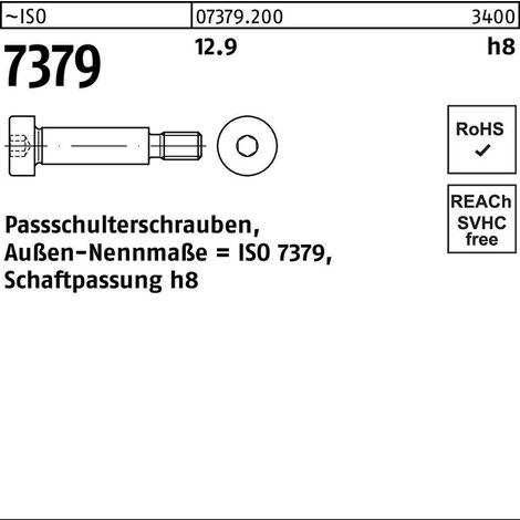 ISO 7379 Pass-Schulterschraube Schaftpassung h8 M8x80 Stahl 12.9 blank Innensechskant 25 Stk
