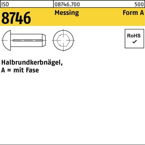 ISO 8746 Halbrundkerbnägel, mit Fase Messing 2 x 3 Ms K 200 Stk