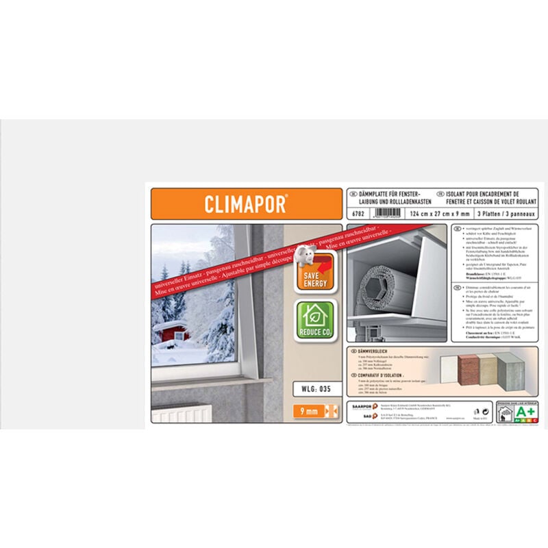 Isolant pour encadrement de fenêtre et caisson de volant roulant - polystyrène - blanc - panneau : 124 cm x 27 cm x 9 mm - 9 sach. ( 9 m2) - Blanc