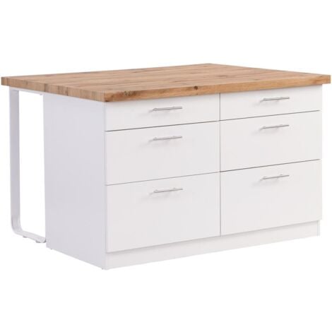 Isola centrale da cucina con 6 cassetti in MDF e Metallo Bianco e Naturale chiaro - ALEGRITA