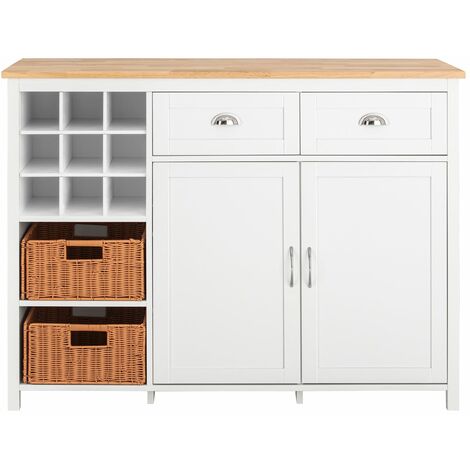 Isola Cucina Con 2 Cestelli In Rattan Mobile Da Cucina Mobile Credenza Tavolo Da Bar Buffet Bianco 120x56x90cm KNL05-W SoBuy