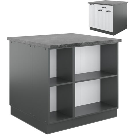 Isola cucina Fame-Line, Bianco casa di campagna/antracite, 90 cm con cassetto, senza piano di lavoro, Vicco