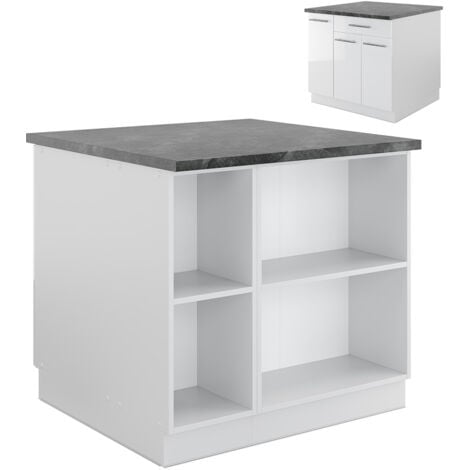 Isola cucina Fame-Line, Bianco lucido/bianco, 90 cm con cassetto, senza piano di lavoro, Vicco