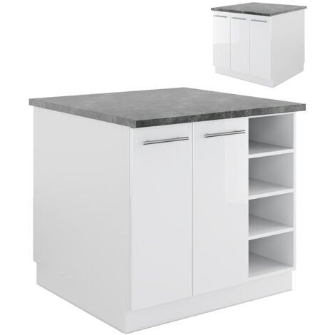 Isola cucina Fame-Line, Bianco lucido/bianco, 90 cm senza piano di lavoro, Vicco