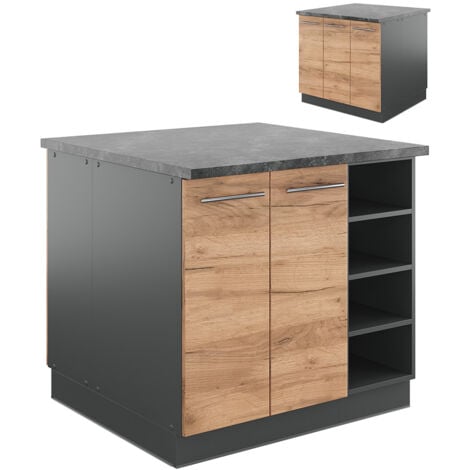 Isola cucina Fame-Line, Quercia dorata/antracite, 90 cm senza piano di lavoro, Vicco