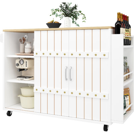 Isola da cucina 110x42x90cm piano ribaltabile ,3 cassetti, ante screvoli, MDF, bianco