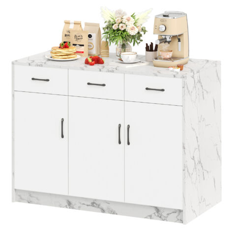 Isola da cucina 120x60x90.5 cm con Zona Bar, 3 Cassetti Silenziosi e 3 Ante con Ripiani Regolabili, Bianco, MDF, per Zona Pranzo