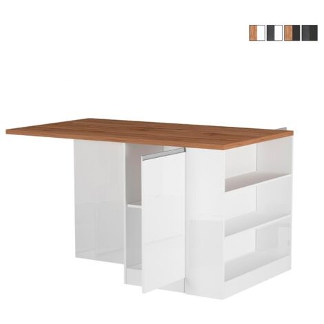 Isola da Cucina 2 Ante 160X90X90cm - NAUTILUS - Colore: Bianco Laccato Lucido-Rovere Wotan
