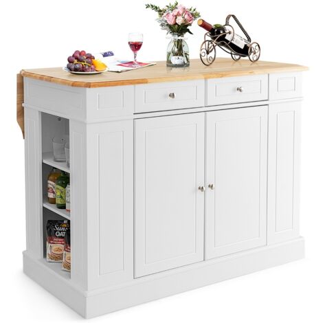 Isola da cucina con contenitore ripiani regolabili a 3 livelli Mobile contenitore da cucina a 2 ante Bianco