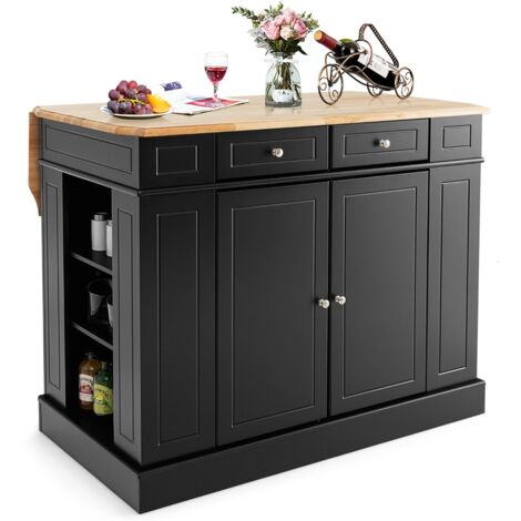 Isola da cucina con contenitore ripiani regolabili a 3 livelli Mobile contenitore da cucina a 2 ante Nero