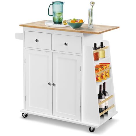 Isola da cucina con contenitore su ruote ripiano regolabile 2 cassetti portaspezie Carrello a 2 porte Bianco