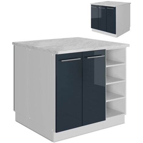 Isola da cucina Fame-Line, Blu scuro lucido/bianco, 90 cm senza piano di lavoro, Vicco