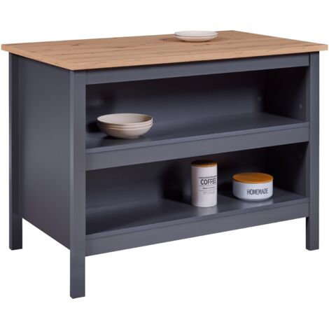 ISOLA NELLINA PER CUCINA 2 RIPIANI E VANO SGABELLI 124x75x91,5CM LAMINATO GRIGIO E QUERCIA ARTISAN