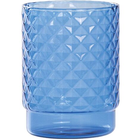 Isolano Set 4 Verres Tumbler Empilables en Verre Borosilicaté Soufflé à la Main, Couleur Bluino, Design Diamanté pour Table et Bar Moderne