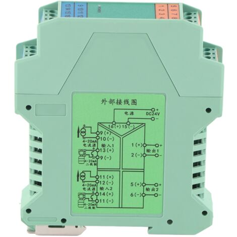 Isolateur de Signal 2 Entrées 2 Sorties, Transmetteur 4‑20mA 24V DC pour Automates Programmables (PLC)