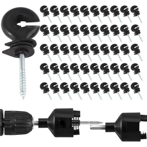 Isolateurs annulaires pour clôture électrique – Lot de 50 pièces en plastique résistant, compatibles avec poteaux bois et mandrin de perçage