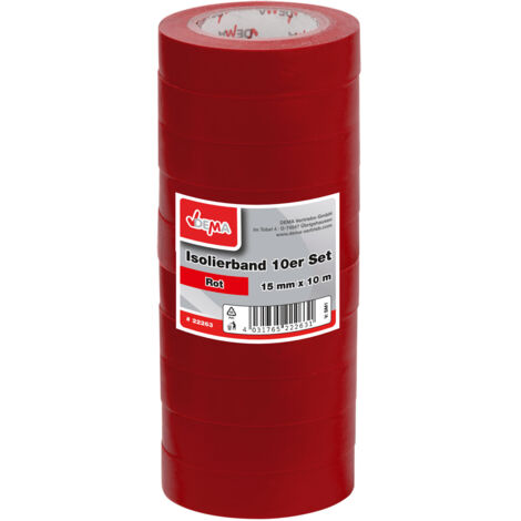 Isolierband Klebeband 10er Set Rot 15mm x 10m Eelektriker Tape selbstklebend