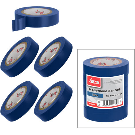 Isolierband Klebeband 5er Set Blau 15mm x 10m Eelektriker Tape selbstklebend