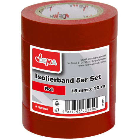 Isolierband Klebeband 5er Set Rot 15 mm x 10 m Eelektriker Tape Band selbstklebend