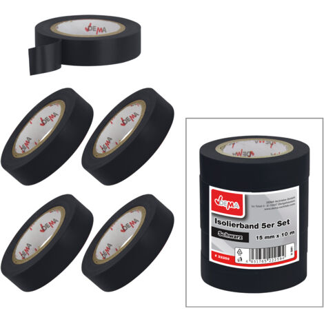 Isolierband Klebeband 5er Set Schwarz 15mm x 10m Elektriker Tape selbstklebend