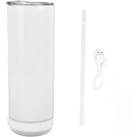 Isolierbecher (600 ml) mit abnehmbarem Bluetooth-Lautsprecher, Reisebecher für Damen und Herren, weißer Hintergrund