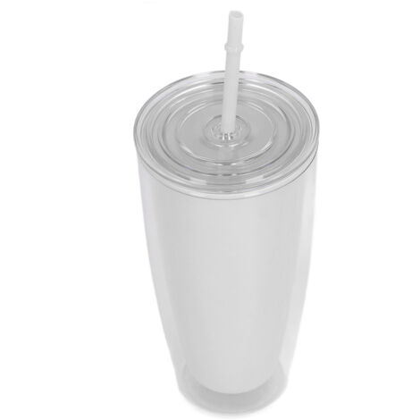 Isolierbecher (750 ml) mit Strohhalm und Deckel, großes Fassungsvermögen, weite Öffnung, bruchsicher, weiß
