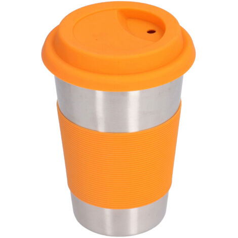 Isolierbecher aus Edelstahl 304 mit orangefarbener Silikonhülle für Kinder, Büro und Zuhause