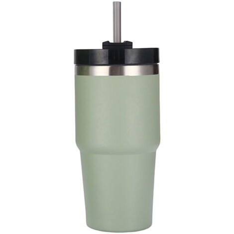 Isolierbecher aus Edelstahl (590 ml) mit Strohhalm, hält Getränke heiß und kalt, poliertes und glänzendes Design, ideal fürs Auto, umweltfreundlich