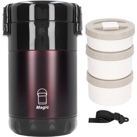 Isolierte 2,3-Liter-Lunchbox mit 3 Lagen, Edelstahl 304, vakuumisoliert, für Picknicks und Reisen, Braun