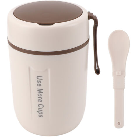 Isolierte 600-ml-Thermoskanne aus Edelstahl 304, Sicherheitsdeckel mit Löffel, auslaufsicherer Suppenbecher für Kinder, Jungen und Mädchen, beige Farbe.