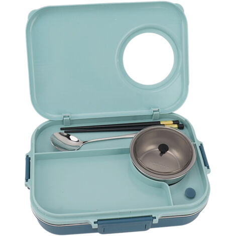Isolierte Bento-Box (1200 ml), Edelstahl 304, mit Suppenschüssel und Besteck – 4 Fächer für Mittagessen im Büro oder in der Schule – Blau