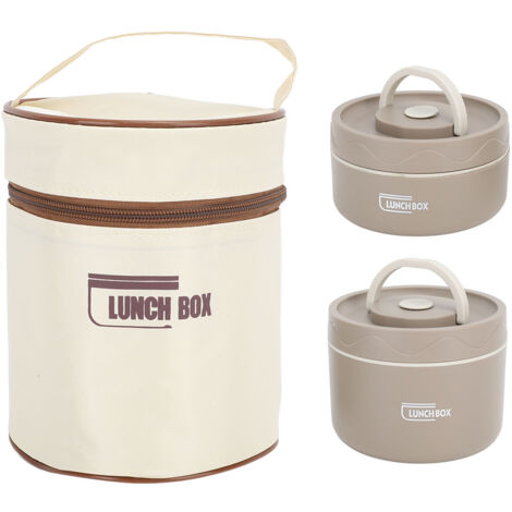 Isolierte Bento-Box aus Edelstahl 304, rund und auslaufsicher, mit Isoliertasche, tiefbraun, 2-teilig