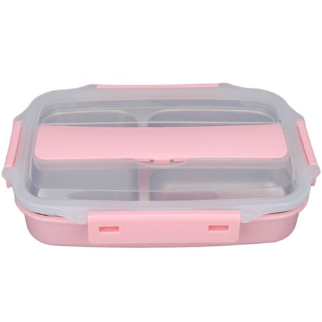 Isolierte Bento-Box mit 3 Fächern, Edelstahl 304, auslaufsicher, für Schule oder Büro, Rosa